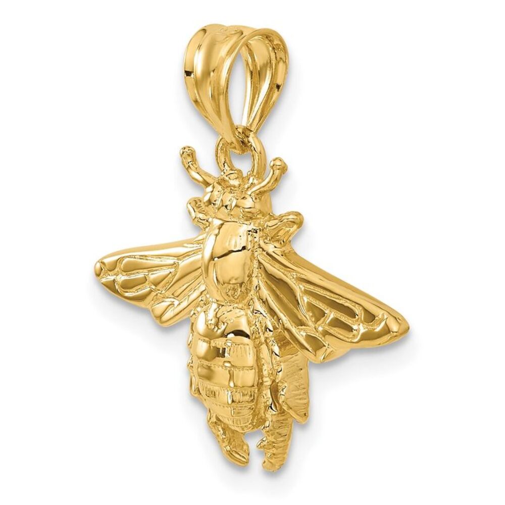 14k Yellow Gold Solid Open-Backed Bee Pendant - image 5